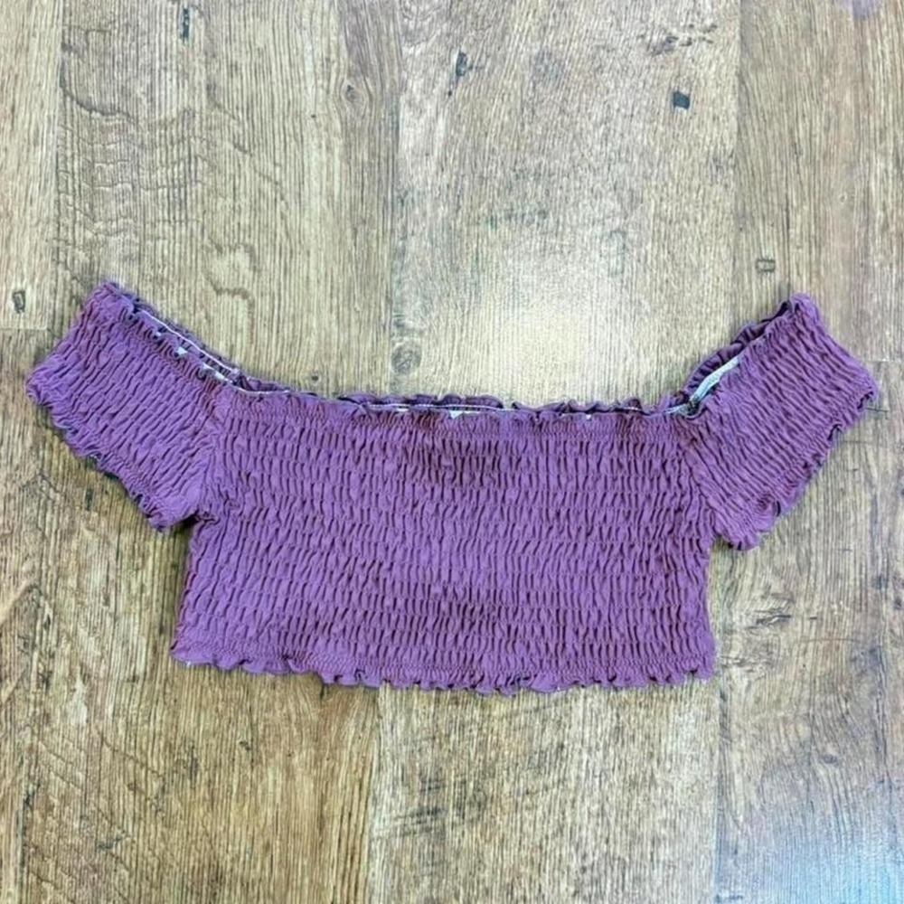 VTG Victoria's Secret PINK smocked off shoulder bikini top in burgundy